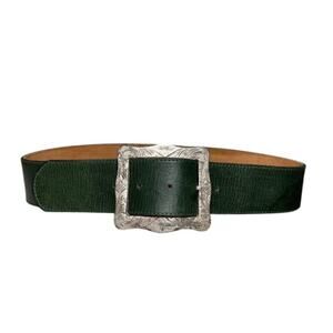 VTG Catherine dial Easley Western Belt Green Leather Dress Belt Silver Buckle M